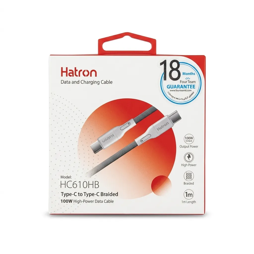 کابل دیتا و شارژ Type-C به Type-C هترون مدل HC610HB