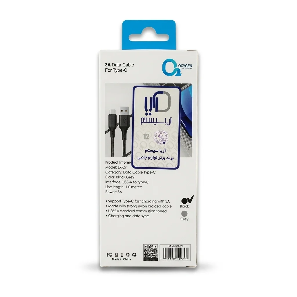 کابل دیتا و شارژ USB-A به Type-C اکسیژن مدل LX-27 - تصویر 2